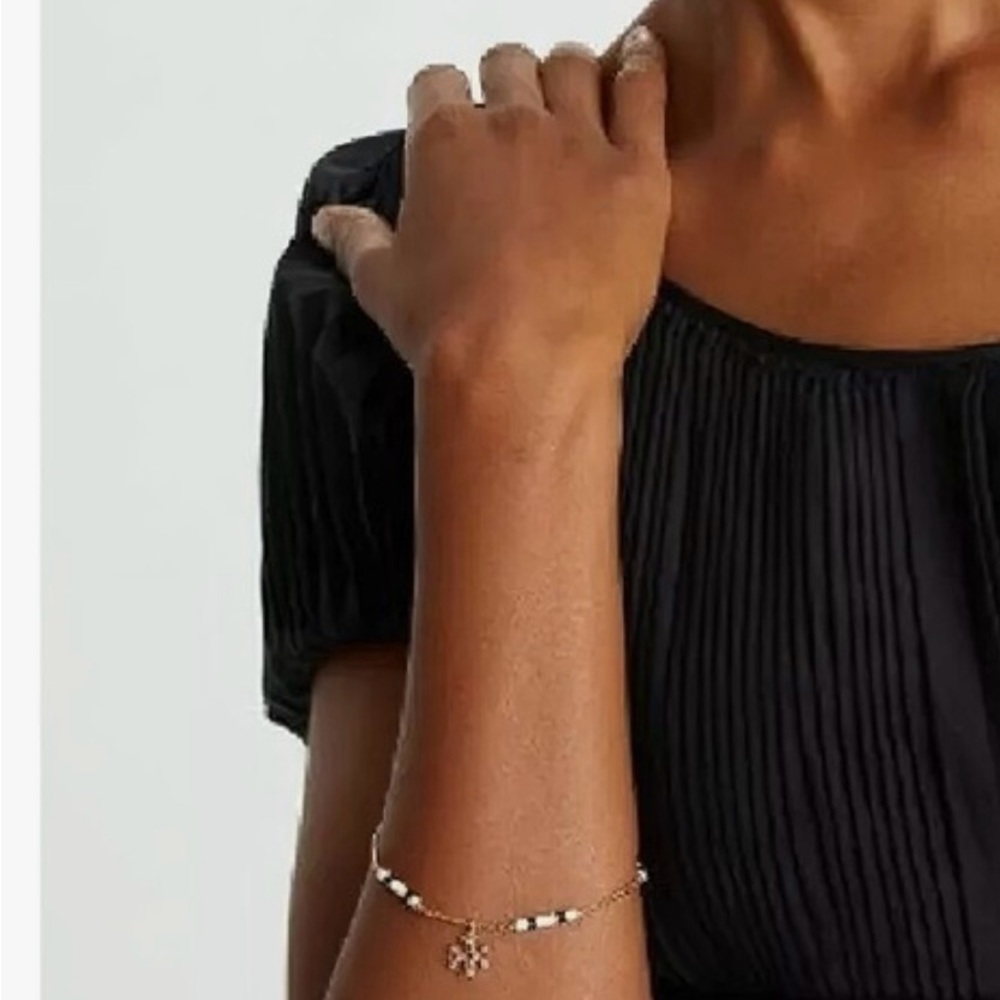 Tory Burch Gold Chain Bracelet with Black and Cream Beads New - Picture 7 of 7